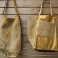 Nouveaux modèles - toile de sac à café recyclé et simili cuir bronze doré - Modèle unique - UPCYCLING