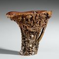 A large rhinoceros horn libation cup, 17th-18th century