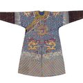 An embroidered blue ground dragon robe & An embroidered blue gauze summer dragon robe, 19th Century