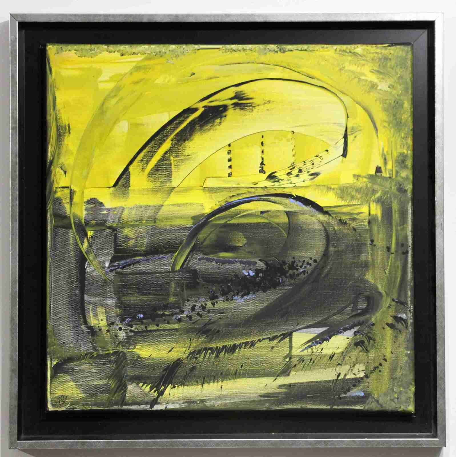 Jaune et noir- acryl2017 - 40 X 40cm - cadre noir,argent - (n°102) 