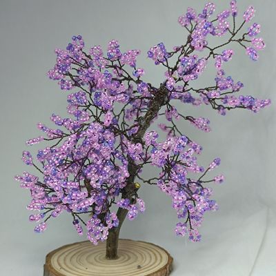 Bonsaï rose et violet en perles