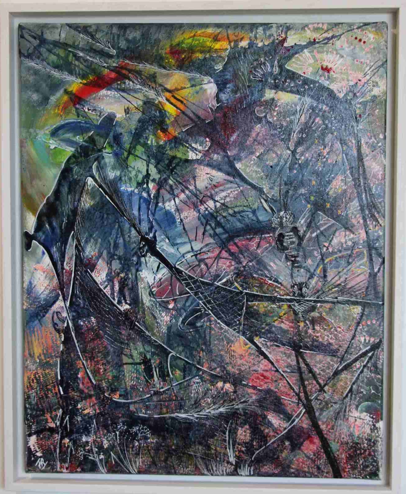Pris dans la nasse- acryl 2019-40 X 50 cm - cadre blanc (n°128)-