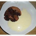 fondant au chocolat, crème anglaise et crème glacée délimix