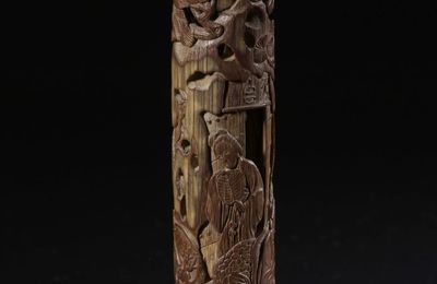 Incense Holder Carved with Design of Liu Ruan Ascending the Heavenly Platform, by Zhu Ying, Ming dynasty (1638-1644)