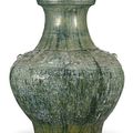 A large green-glazed red pottery jar, hu, Han dynasty (206 BC-AD 220) 
