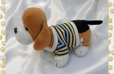 Doudou Peluche Chien Marron Blanc Pull Rayures Windel