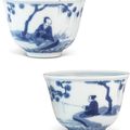 A pair of blue and white 'Scholars' cups, Qing dynasty, Kangxi period (1662-1722)