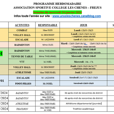 PROGRAMME HEBDO semaine du 24.01.2024