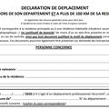 Déclaration de déplacement en dehors du département et à plus de 100 km