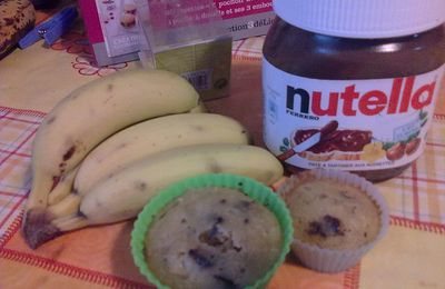 Muffins banane, pepites de chocolat et coeur nutella