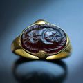 Medieval Byzantine Carved Garnet Gold Signet Ring, Byzantine empire, circa 8th–10th century AD