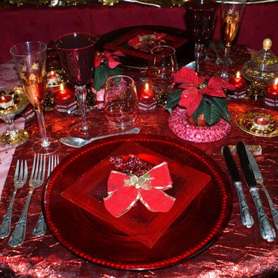 Décoration : Une table de noël toute rouge.