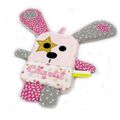 Doudou lapin plat rose gris blanc