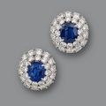 A pair of sapphire and diamonds earclips, by Harry Winston