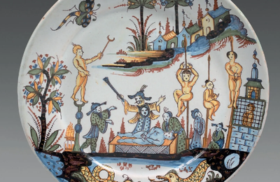 MOULINS. Très rare assiette circulaire de commande, XVIIIe siècle, circa 1749