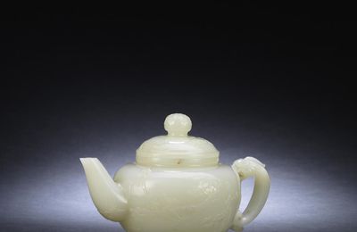 A magnificent very pale green jade teapot and cover, 18th-19th century