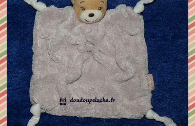 Doudou plat ours kaloo plume, beige gris, velours, www.doudoupeluche.fr