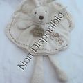 Doudou Peluche Plat Rond Lapin Ecru Coeur Fleurs de coton brodées Collection Bio Doudou Et Compagnie