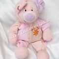 Doudou Peluche Cochon Rose 2 Tons Broderie Soleil Orange Morbidelli De.Car