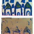 ATELIER "Villages fantômes" (groupe 4 - janvier 2018) dédoublement de compositions peintes (papier Canton puis Kraft brun)