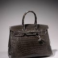 Hermès Paris Made in France, Sac "Birkin" 35 cm en crocodile porosus gris éléphant, Année 2007