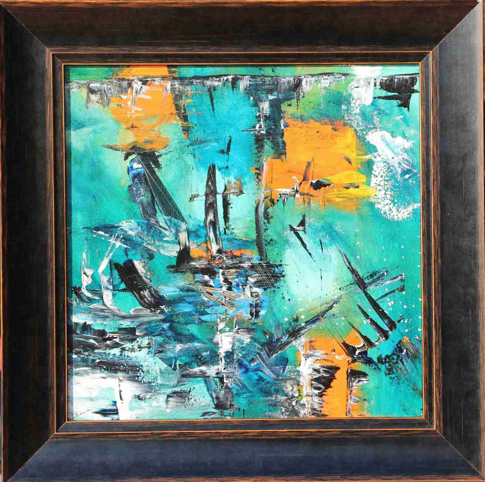 La sirène- acryl 2014- cadre noir, orange- 40X40cm-(n°28ND),