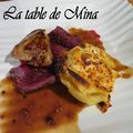 Emincés de Kangourou, sauce aux Airelles, foie gras et sa galette de Pennoni.