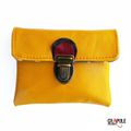 Porte monnaie CUIR jaune de créateur original " CESAR" rabat fermoir clip vieilli tirette cuir bicolors bordeau marron - 