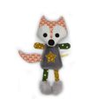 Doudou renard gris orange vert jaune