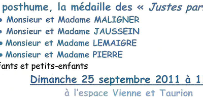 Médailles des justes ce jour 25 septembre 2011 à St Priest Taurion