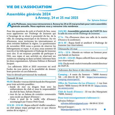 Assemblée générale 2025 de l'AIFCK 24 25 mai à Annecy