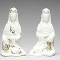 A pair of blanc-de-chine figures of Guanyin, Kangxi period