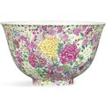 A fine falangcai 'Mille-fleurs' bowl, blue enamel mark and period of Yongzheng (1723-1735)