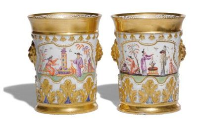 A pair of early Meissen Beaker Vases, the porcelain circa  1720-25