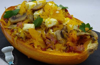 Courge spaghetti farcie au bacon et féta