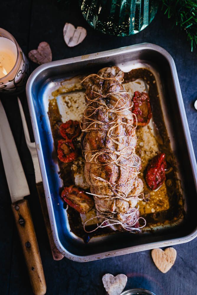 filet mignon de proc farci, champignons, tomates séchées et confites, repas de noel, repas de fetes