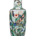 A Chinese famille verte rouleau vase, Kangxi period (1662-1722)