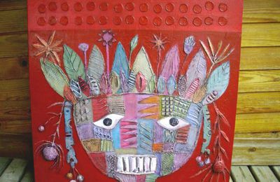  Indian head with feathers 80x80cm  SOLD