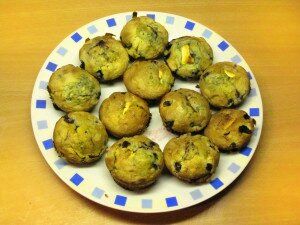 [Cuisine] Muffins thé vert et myrtilles, coeur chocolat blanc