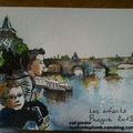 Croquis souvenir de Prague avec les enfants :-) feutres aquarelle 