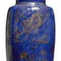 A very large powder blue and gilt rouleau vase. Kangxi period 