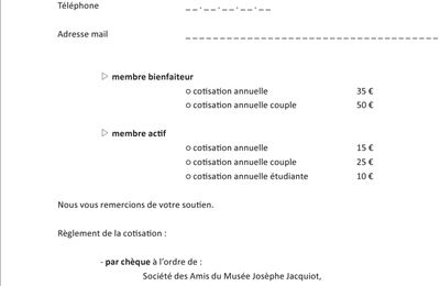 Bulletin d'adhésion /Société des Amis du Musée Municipal Josèphe Jacquiot