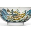 A famille-rose 'landscape' bowl, Qianlong seal mark and period (1736-1795)