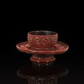 A carved tixi cinnabar lacquer cup-stand - Song Dynasty