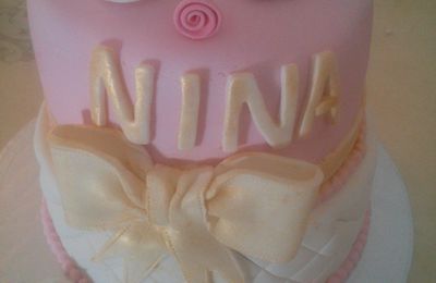 Gâteau rose blanc doré de baptême et anniversaire pour NiNa /Baptism Nina Cake 