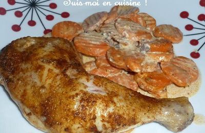 Cuisses de poulet épicées et carottes à la crème