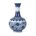 A blue and white Ming-style bottle vase, Seal mark and period of Qianlong (1736-1795)