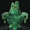 A green jadeite censer and cover, Qing dynasty, 19th-early 20th century