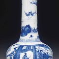 An unusual large blue and white bottle vase, Kangxi period (1662-1722)