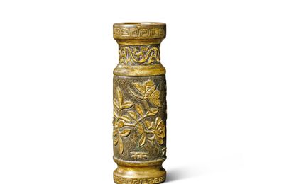 A parcel-gilt bronze ‘butterflies and flowers’ incense-tool vase by Hu Wenming, Ming dynasty, 17th century